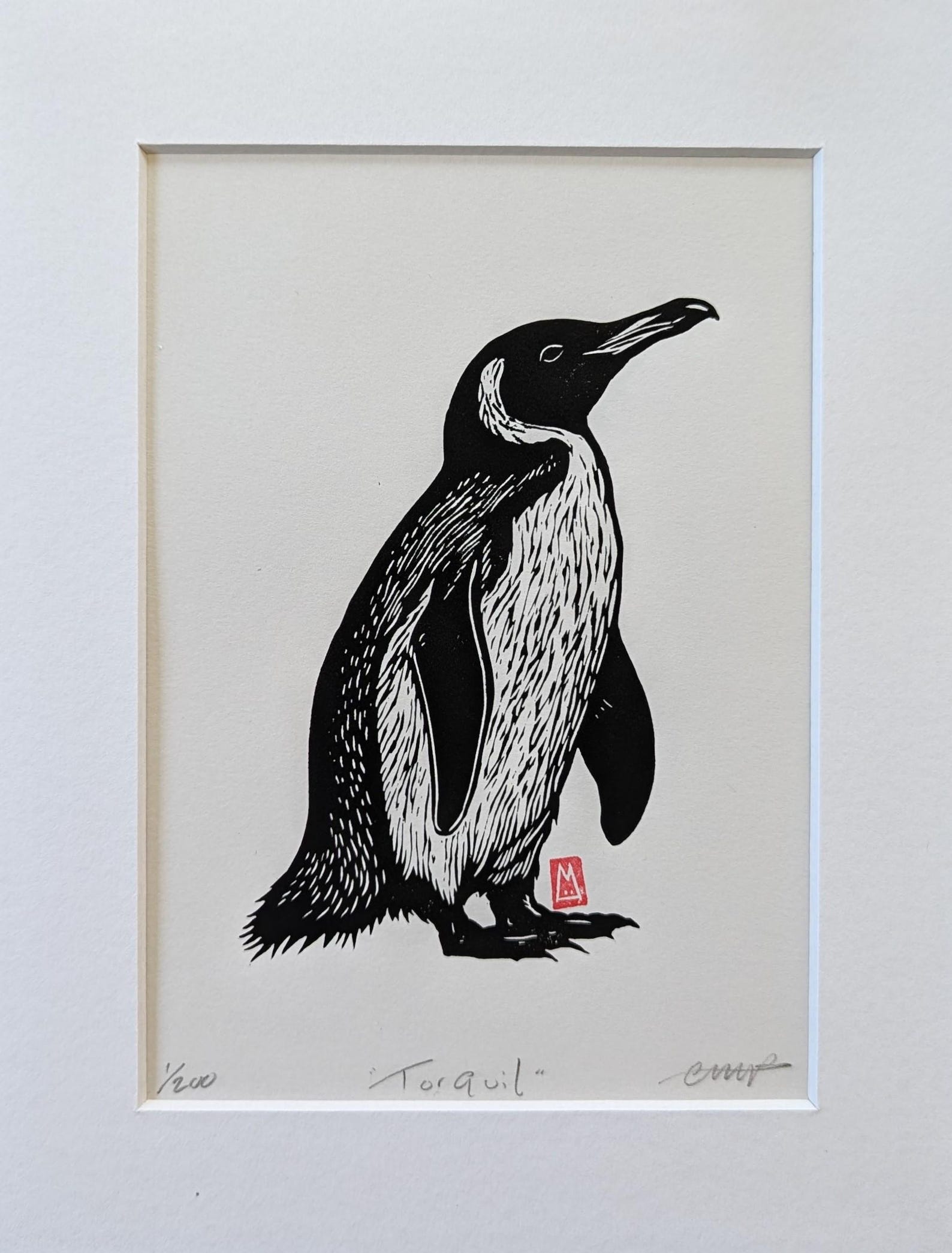 Lino Cut Print Emotional Support Penguin Scottish Art Bird Natural ...