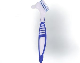 Cepillo para dentaduras de doble cabezal: agarre antideslizante, limpieza profunda