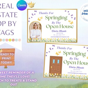 Spring Open House Tag, Open House Treat Tag, Spring Pop By, Real Estate Pop-By, Editable Canva PRO Open House Template, Open House Marketing