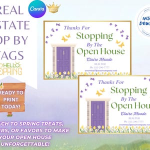 Thanks for Stopping By the Open House,Editable Real Estate Pop-By Tags, Canva Pro Real Estate Open House Tag, Spring Open House Marketing,