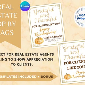 Realtor Thanksgiving Pop-by Tag, Thankful for You Client Gift Tag, Editable Canva Pop By Tag, Fall Real Estate Marketing,Printable Canva Tag
