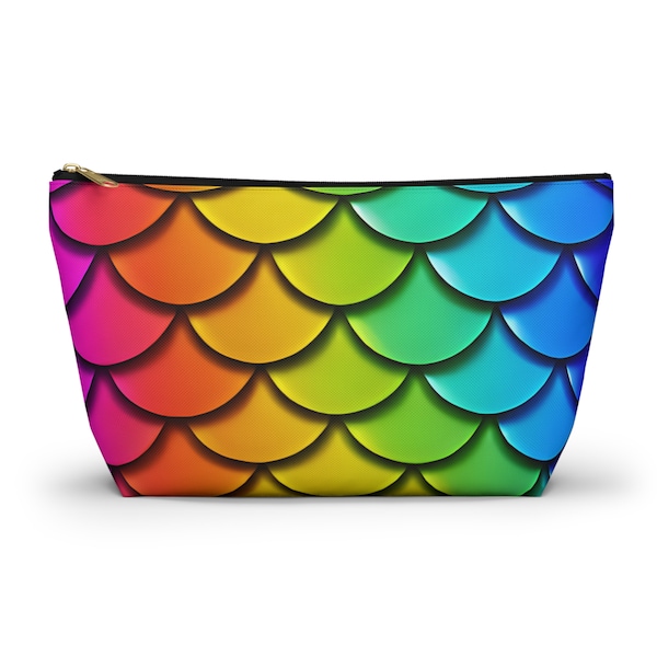 Rainbow Mermaidcore Makeup Bag - Sleek and Chic T-Bottom Accessory Pouch for Cosmetics, Pencils & Travel Gear - Unique Gift for Her