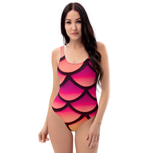 Sunset Mermaidcore One-Piece Swimsuit - Women's Swimwear, Perfect for Beach Days & Pool Parties, Unique Gift for Her