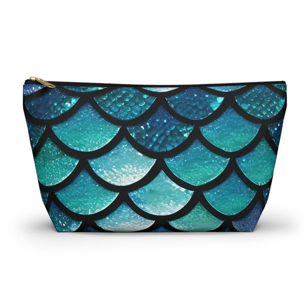 Aqua Mermaidcore Makeup Bag - Sleek and Chic T-Bottom Accessory Pouch for Cosmetics, Pencils & Travel Gear - Unique Gift for Her