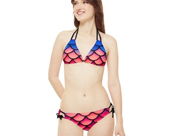 Ensemble de bikini Sunset Mermaidcore - Maillots de bain deux pièces à lanières, parfait pour les vacances à la plage et les fêtes à la piscine, cadeau unique pour elle