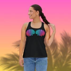 Camiseta sin mangas con diseño de conchas marinas, camisetas sin mangas de sirena para la playa para mujer, camiseta con sujetador de conchas marinas, camisetas de despedida de soltera en la playa, atuendo de fiesta de sirena, regalo de sirena para ella