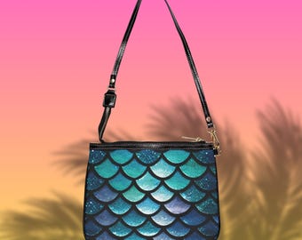 Mermaid Scales Shoulder Bag: Ocean Blue PU Leather Purse