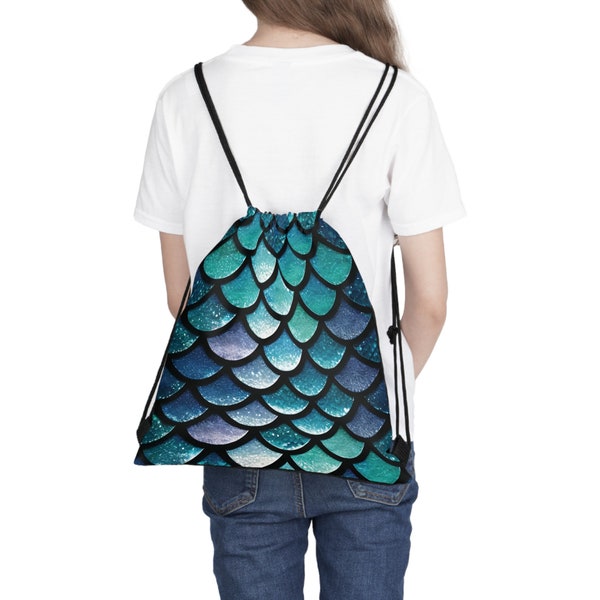 Aqua Mermaidcore Outdoor Drawstring Bag - Adventure-Ready Carryall, Ideal for Hikers and Beachgoers, Perfect Gift for Mermaid Lovers