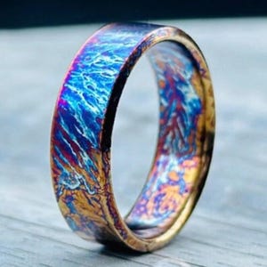 Colorful Unique Titanium Random Pattern Titanium Heat Anodized Handcrafted Titanium Ring For Men Anniversary Gift For Her Personalized Gift