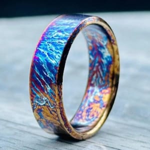 Unique Titanium Random Pattern Colorful Titanium Heat Anodized Handcrafted Titanium Ring For Men Anniversary Gift For Her Personalized Gift