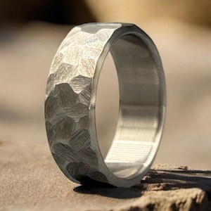 Hammered Titanium Ring, Mens Wedding Band, Distressed Rustic Finish