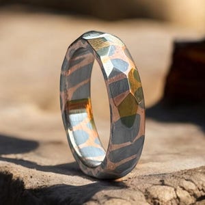 Hammered Superconductor Ring - Unique Wedding Band - Rare Copper & Niobium Ring - Sci-Fi Geek Gift - Meteorite Look Ring - Handmade Jewelry