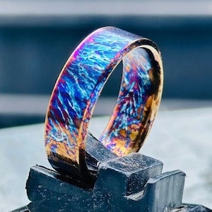 Colorful Unique Titanium Random Pattern Titanium Heat Anodized Handcrafted Titanium Ring For Men Anniversary Gift For Her Personalized Gift