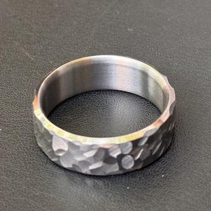 Hammered Titanium Ring, Titanium Handcrafted Wedding Ring, Anniversary Gift for Him, Wedding Band for Him, Black Ring, Engagement Ring