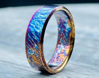 Unique Titanium Random Pattern Colorful Titanium Heat Anodized Handcrafted Titanium Ring For Men Anniversary Gift For Her Personalized Gift