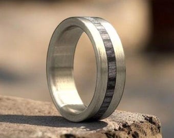 Minimalist titanium ring Whisky Barrel Inlay Simple titanium band Industrial modern ring Brushed finish Wedding band Men 5 year anniversary.
