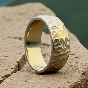 Titanium Rocked Hammered Ring Handcrafted Dome Titanium Ring For Men Anniversary Gift For Her Personalized Gift Wedding Band Modern Ring