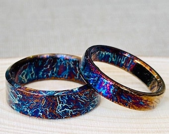 Unique Titanium Handmade Couple Ring Colorful Titanium Heat Anodized Random Pattern Rings For Him Friendship Rings Anniversary Ring Men Ring