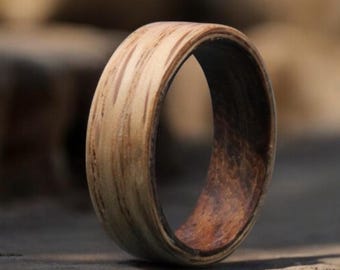 Ashwood Ring with Rosewood Inlay – Natural Wooden Wedding Band / Anniversary Gift Handmade Couple’s Promise Ring Handcrafted Eco-Friendly
