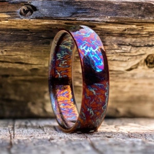 Unique Titanium Ring Dome Shaped Colorful Random Titanium Pattern Heat Anodized Handcrafted Men Titanium Ring Personalized Gift Anniversary