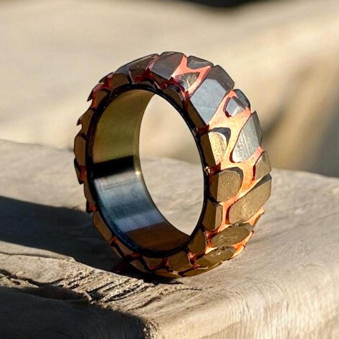 Superconductor Ring With Black Zirconium Inlay Acid Etched Men's