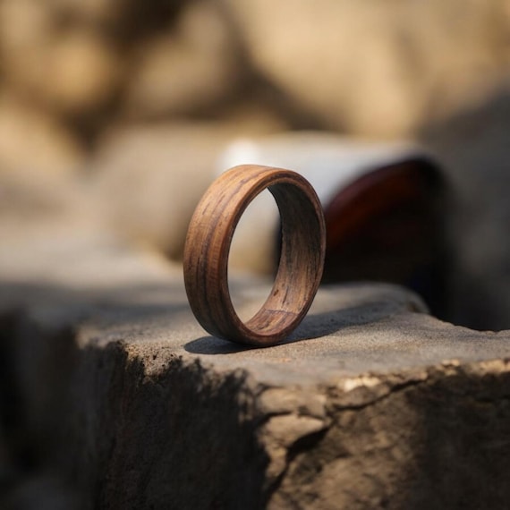 Rosewood Ring – Handmade Wooden Wedding Band | Bentwood Rosewood Ring for Men Women - Natural Ring - Mat Black & Brown - Boyfriend Gift