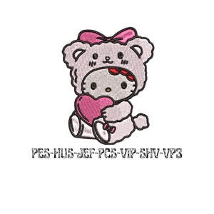 Kitty’s pink coquette design, embroidery design file, cute kitty design pijama spooky season