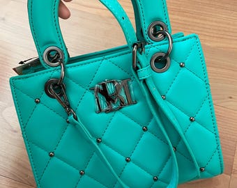 Vintage Badgley Mischka Diamond Quilted Gunmetal Purse - Vegan Leather Shoulder Bag