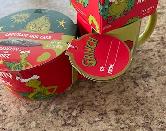 COLLECTIBLE Dr Seuss Grinch Holiday Christmas Mugs! The Grinch Chocolate Cake & Hot Cocoa Mug Set. Collector's Specialty Drinkware