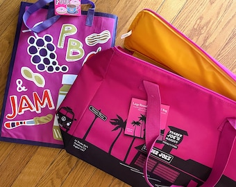 Rare Trader Joe's Large Magenta Cooler Tote & Limited Edition Peanut Butter Mac Bag. Collectable *NEW International / Japan Shipping Option!