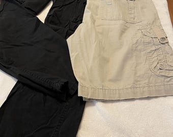 2 Vintage Men's Cargos: 36 x 32 Levis SUPER SOFT All Cotton Cargo Pants -and- Size 38 Union Bay Shorts (Waist Size Measures Same for Both)