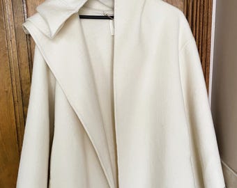 Rare Witch Cloak Wool Coat - Double Sided Woolen Jacket, Size Large Oversized Cream Fashion Coat, Handmade by H & Y
