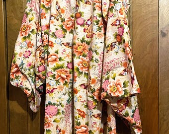 Women's Vintage Authentic Japanese Yukata, Cotton Calf Length Kimono Robe, Traditional Japan Fashion, Long Kimono - Fits Small to Medium
