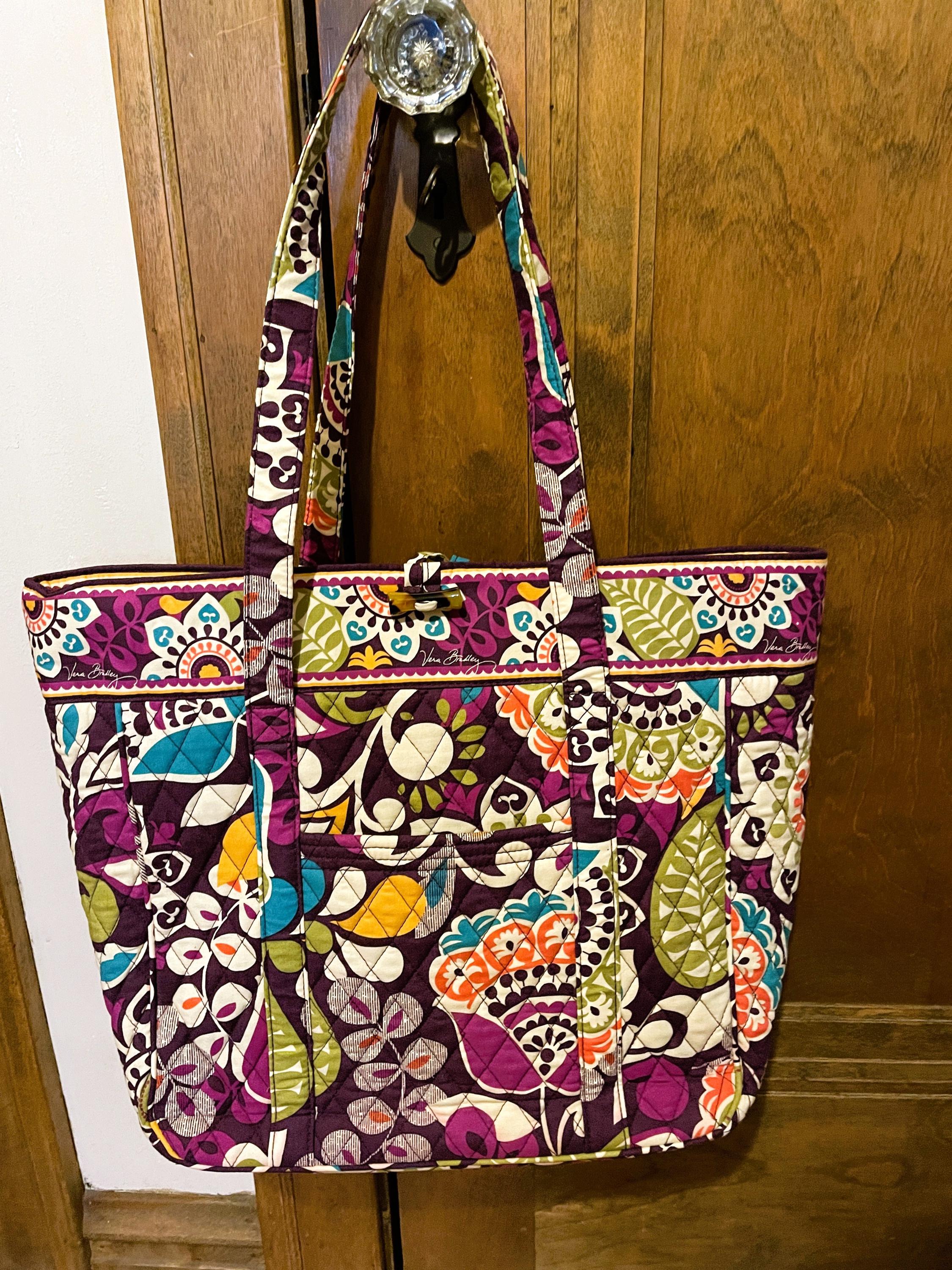 Vera Bradley Plum Crazy Laptop & cosmetic bag key ring wallet lot of 4 Vera Bradley Plum Crazy Toggle Tote Laptop Travel Shoulder  main image 4