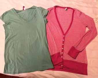 Cotton Shirt Bundle - 2 Lightweight SOFT Stretchy Tee Shirts - Fits M to L. Excellent Pre-Owned Vintage