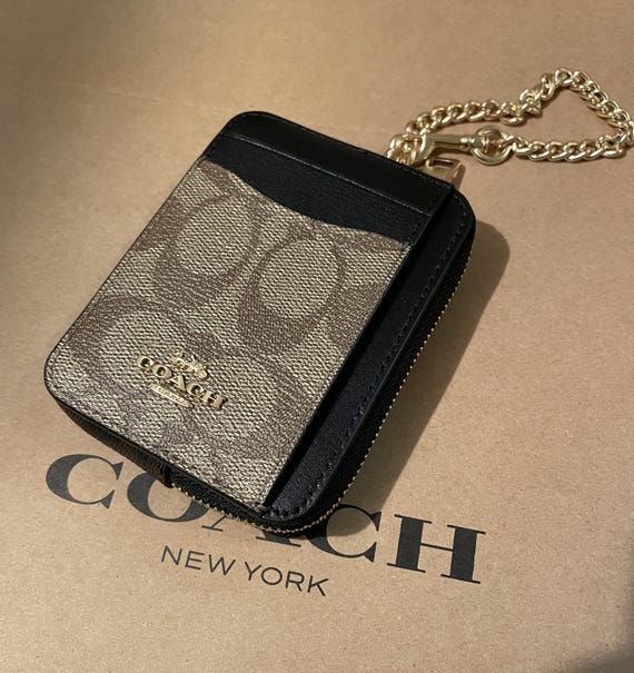 AUTHENTIC Khaki Brown Rare COACH Gold Zip Belt Chain Wallet Coin Purse. Chic Modern Vintage Fashion and Accessories. Gifts for Her Etsy