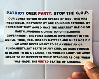 Patriot Over Party - Political Civic Engagement Voter PostCards - United States Constitution 1787 Post Card Mailing Campaign for Democracy