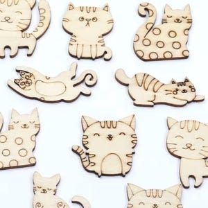 20x Gatto in legno, animale, forma mista, forniture fatte a mano, fai da te, album di ritagli 16-41 mm