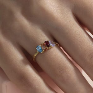 Mother&#39;s Day Gifts, 14K Gold Teardrop Birthstone Rings, Pear Shaped Birthstone Rings, Family Birthstone Ring For Mothers, Personalized Gifts