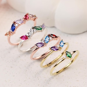 Mother&#39;s Day Gifts, Custom Made Marquise Birthstone Rings, Personalized Jewelry, Family Birthstone Ring For Mothers, Gifts  For Grandmothers