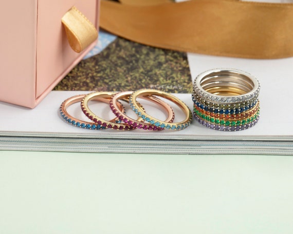14K Gold Eternity Birthstone Ring: Personalized Stackable Ring