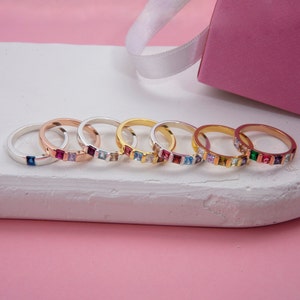 Mother&#39;s Day Gifts, Silver Prıncess Birthstone Ring, 14K Gold Birthstone Rings For Mothers, 10K Custom Made Gemstone Ring, Personalized Gift