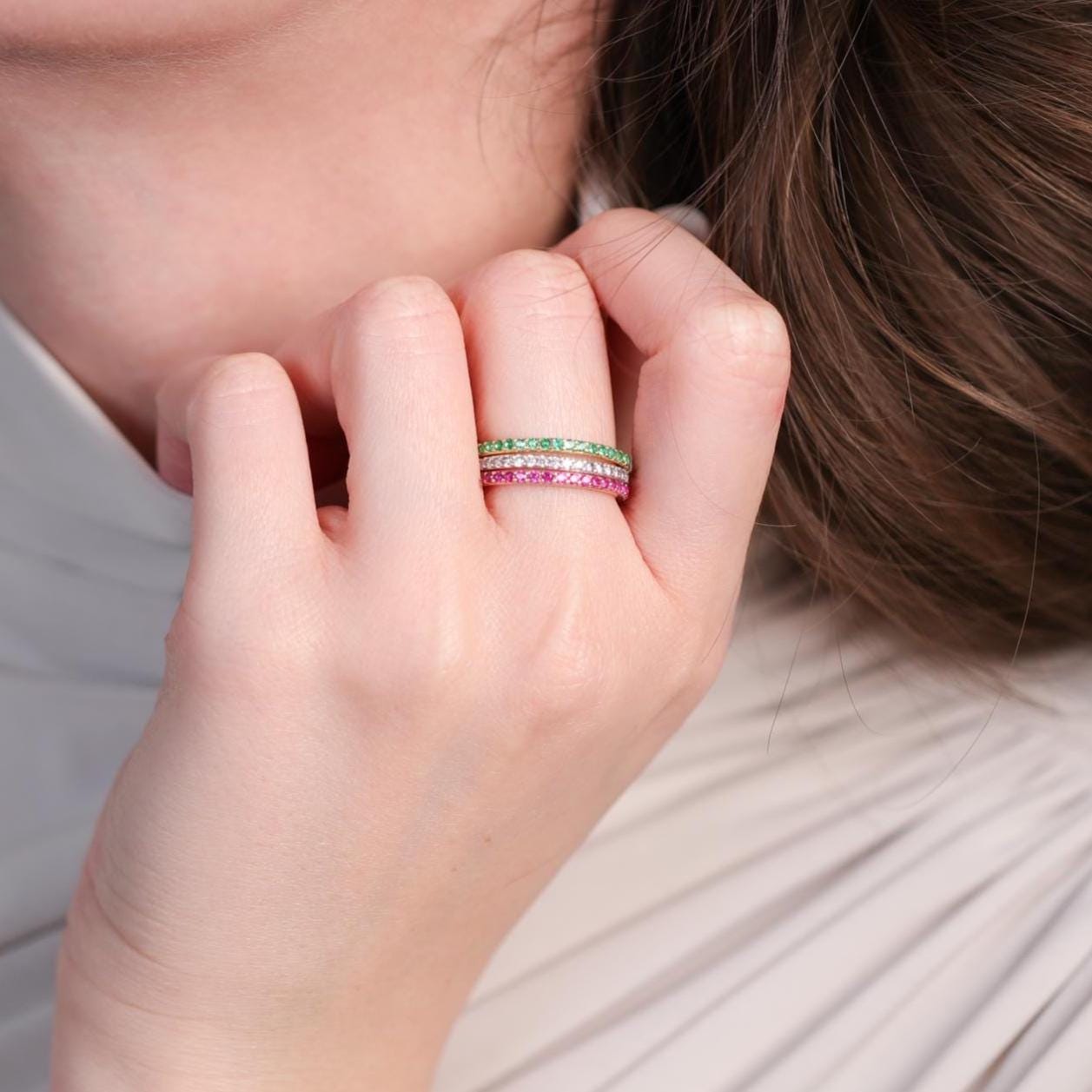 14K Gold Eternity Birthstone Ring: Personalized Stackable Ring - Etsy