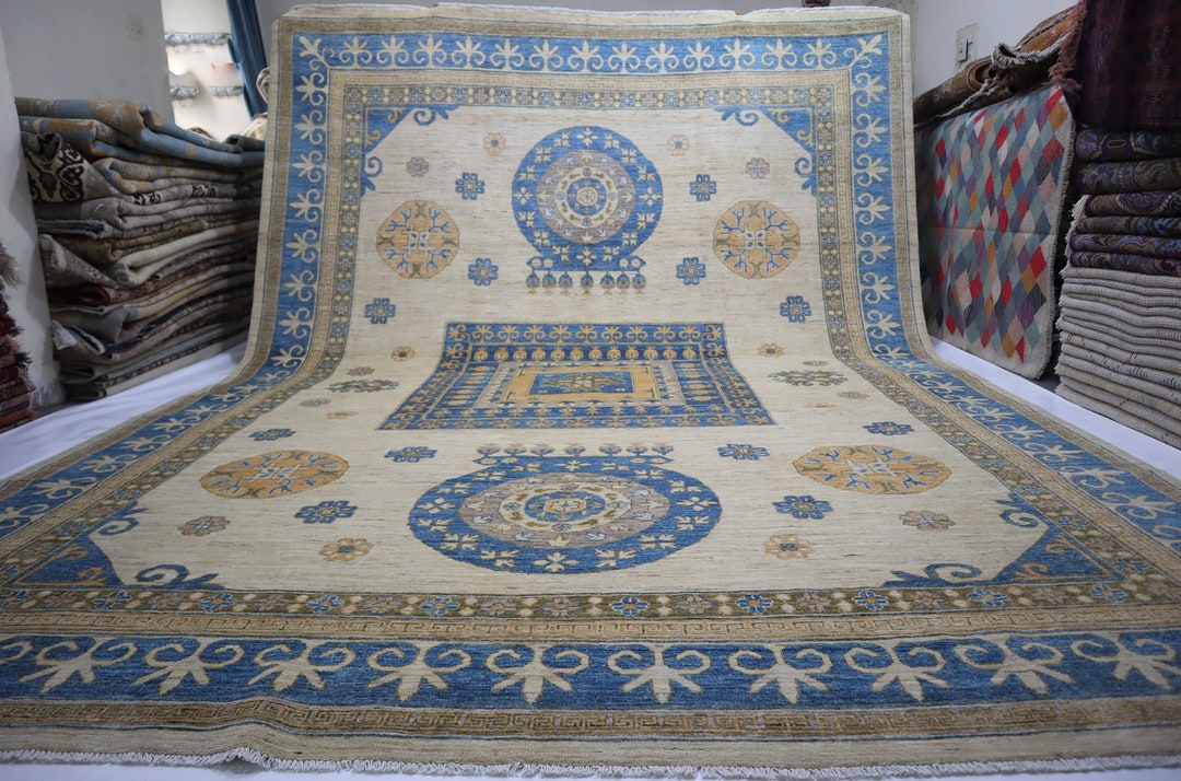 Beige 10x14 Turkish Mamluk Rug, Fine Afghan Hand Knotted Wool Rug ...