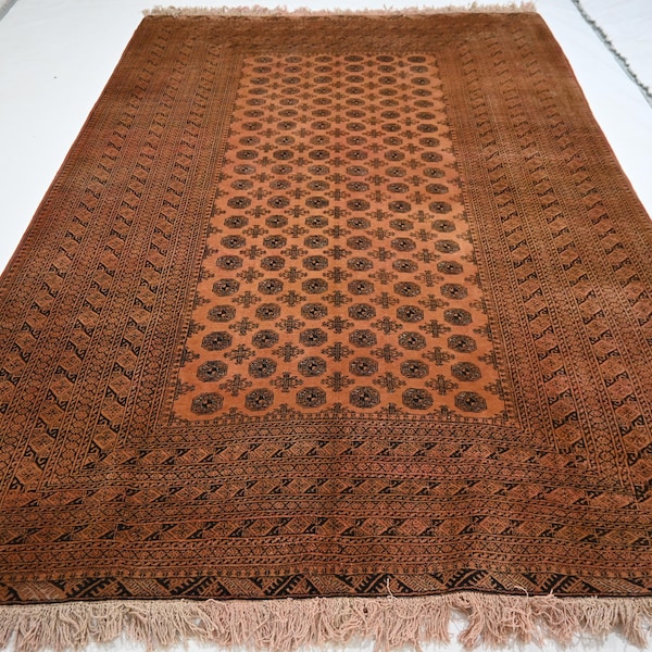 Terracotta Gray Afghan Bukhara Rug, 7x10 ft Hand Knotted Wool Tribal Area Rug, Oriental Rug, Rustic Home Decor, Bedroom Rug, Kitchen Decor