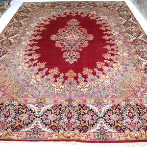 1950&#39;s Large 10x13 Heriz Design Rug, Hand Knotted Antique Medallion Floral Rug, Red Vintage Tribal Rug, Rug for Living Room, Bedroom Carpets