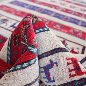 3x5 Pictorial Rug - Vintage Hand Knotted Fine Pictorial Carpet - Handmade Kids Area Rug - Afghan Oriental Rug - Beige Red Blue Kids Room Rug