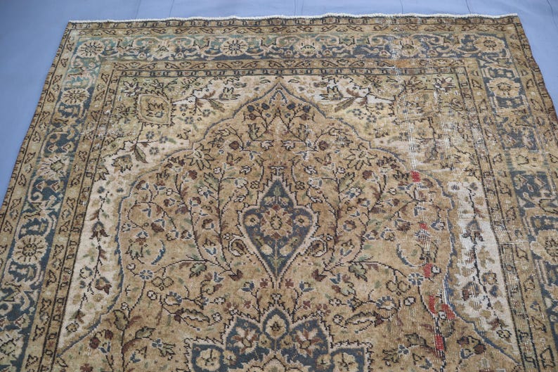Alfombra beige de 1,93 m x 2,93 m, hecha a mano, de lana pura con diseño de cachemira. Hogar y vida. Alfombra única. Color neutro. Diseño Serapi. imagen 10