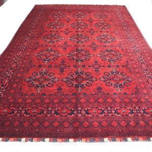 7x10 Turkmen Bukhara Area Rug, Red Afghan Handmade Wool Area Rug, Distressed Red Gray Tribal Rug-Vintage rug Excellent Condition Bedroom Rug