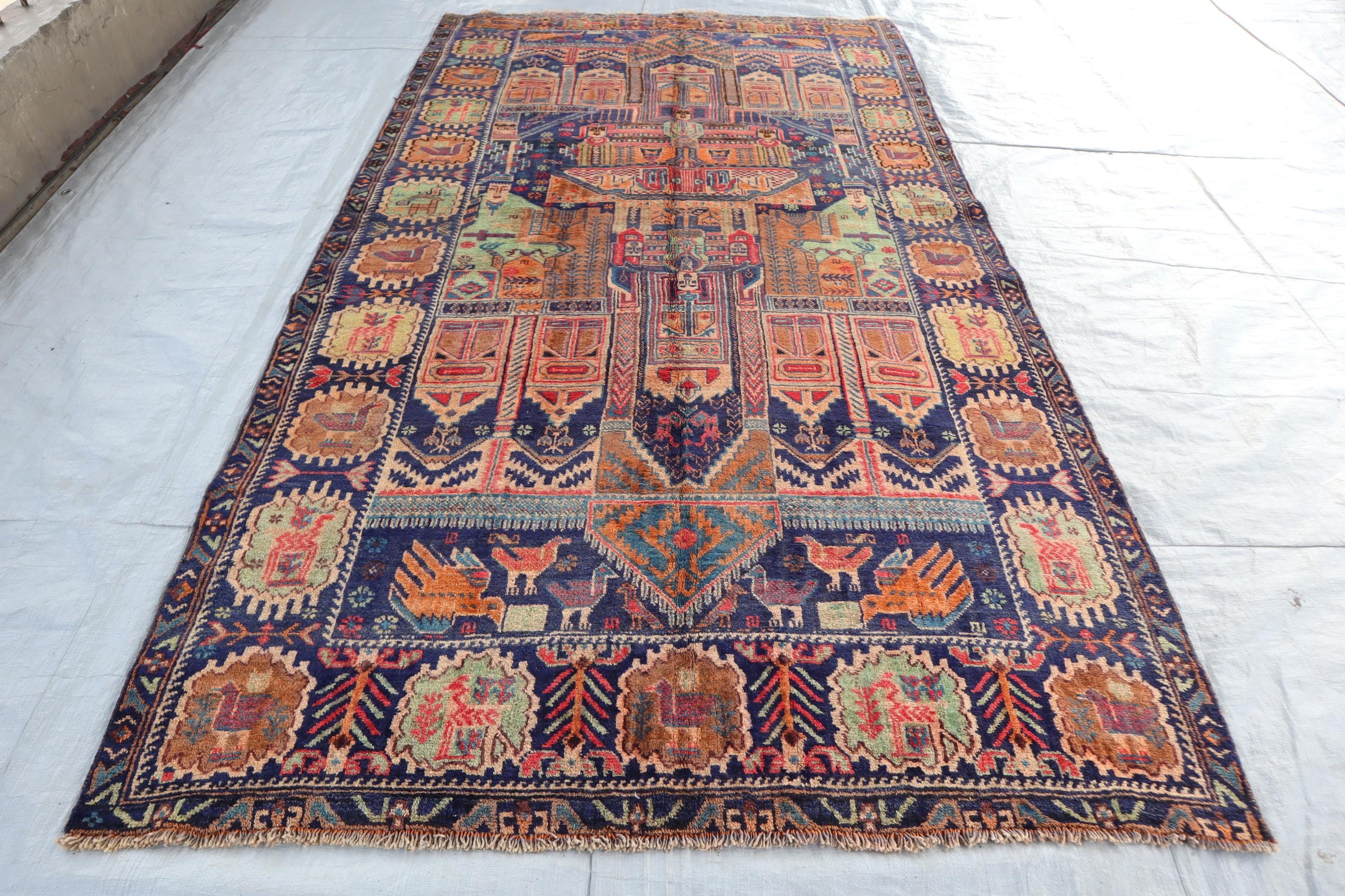 セミアンティークの絵画的ラグ 4'5x8'0 フィート アフガニスタンの